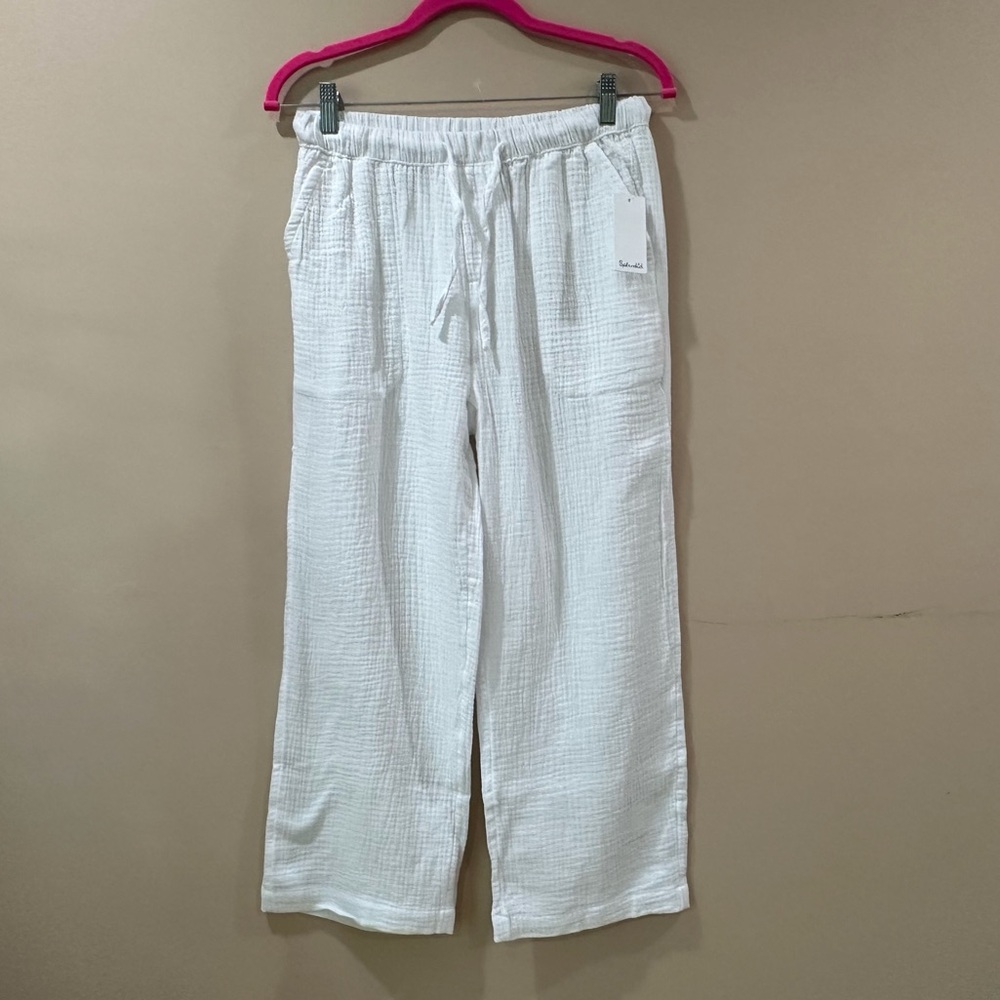 NWT Splendid White Gauze Palazzo Wide Leg Pull On cropped Pants Resort Womens s